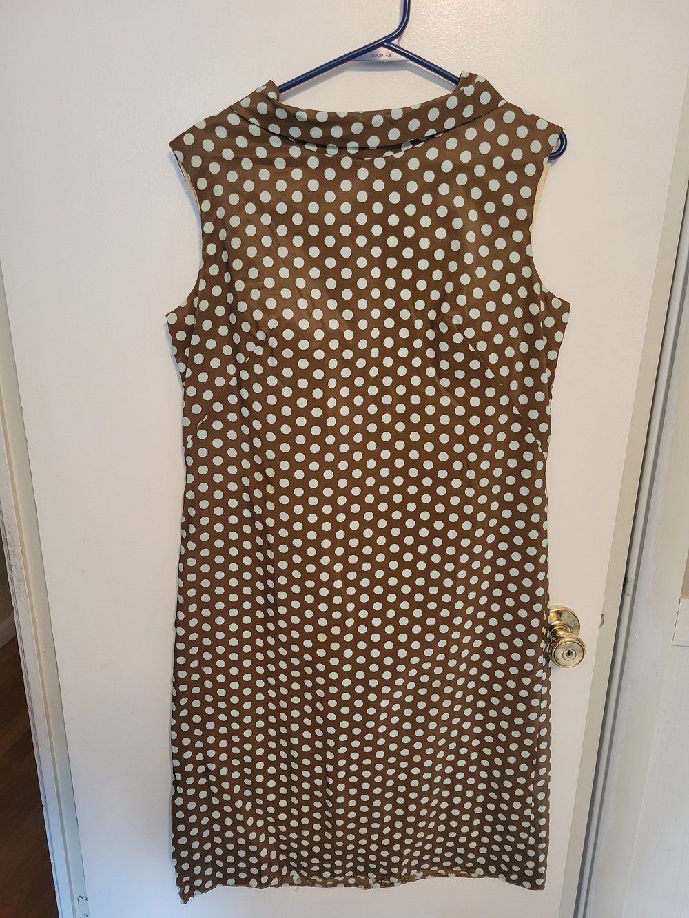 Vintage Brown And Light Blue Polka Dot Sleeveless Dress